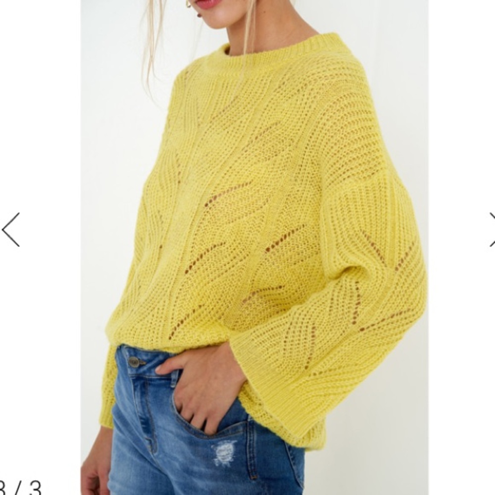 Denim Hunter Women's Yellow Angie Open Knit Sweater MD Wool Blend Relaxed Fit